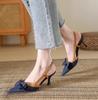 Fashion Sling Women's Shoes Pointed Toe Heels Denim Bow Sandals Women Slingback Dress Party Fashion Heeled Sandals Summer Pumps Slides