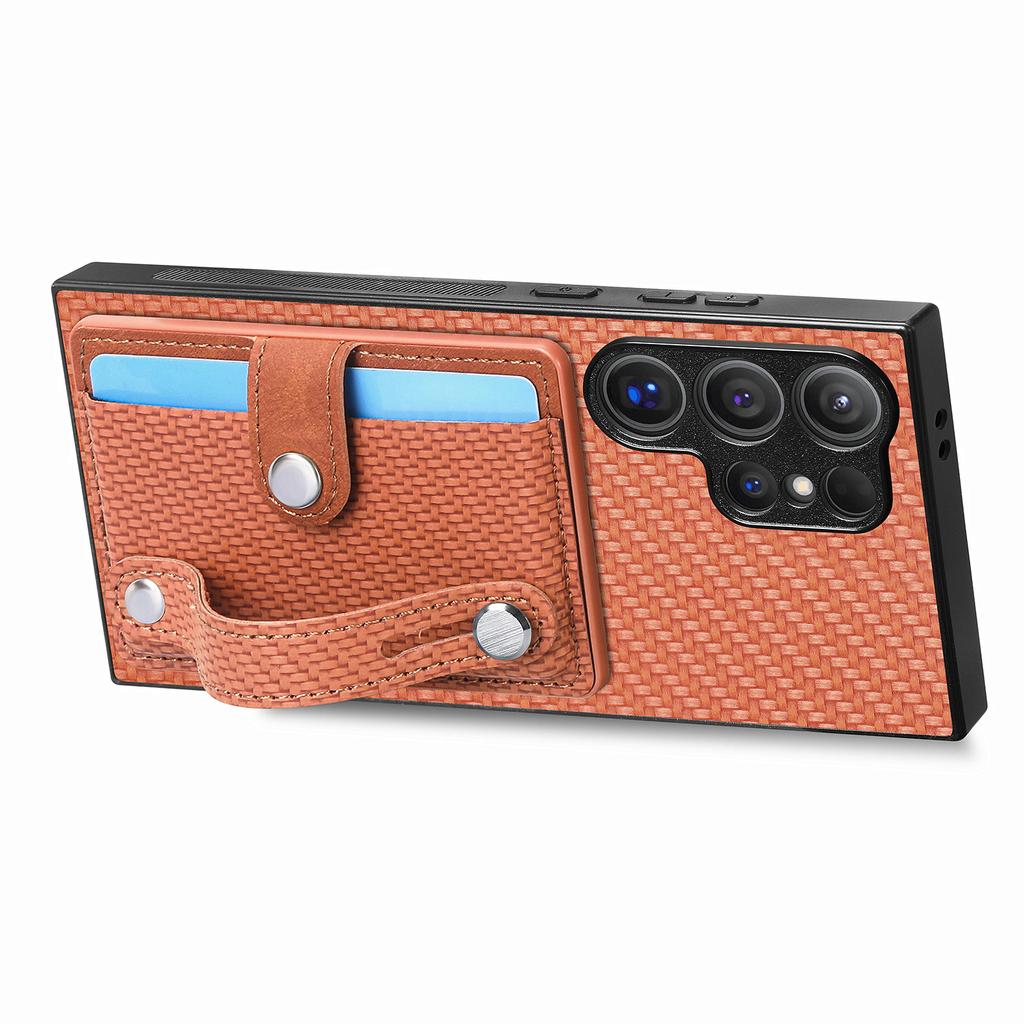 Для Samsung Galaxy S25 Ultra чехол из углеродного волокна с текстурой из кожи задняя крышка телефона с держателем для карт