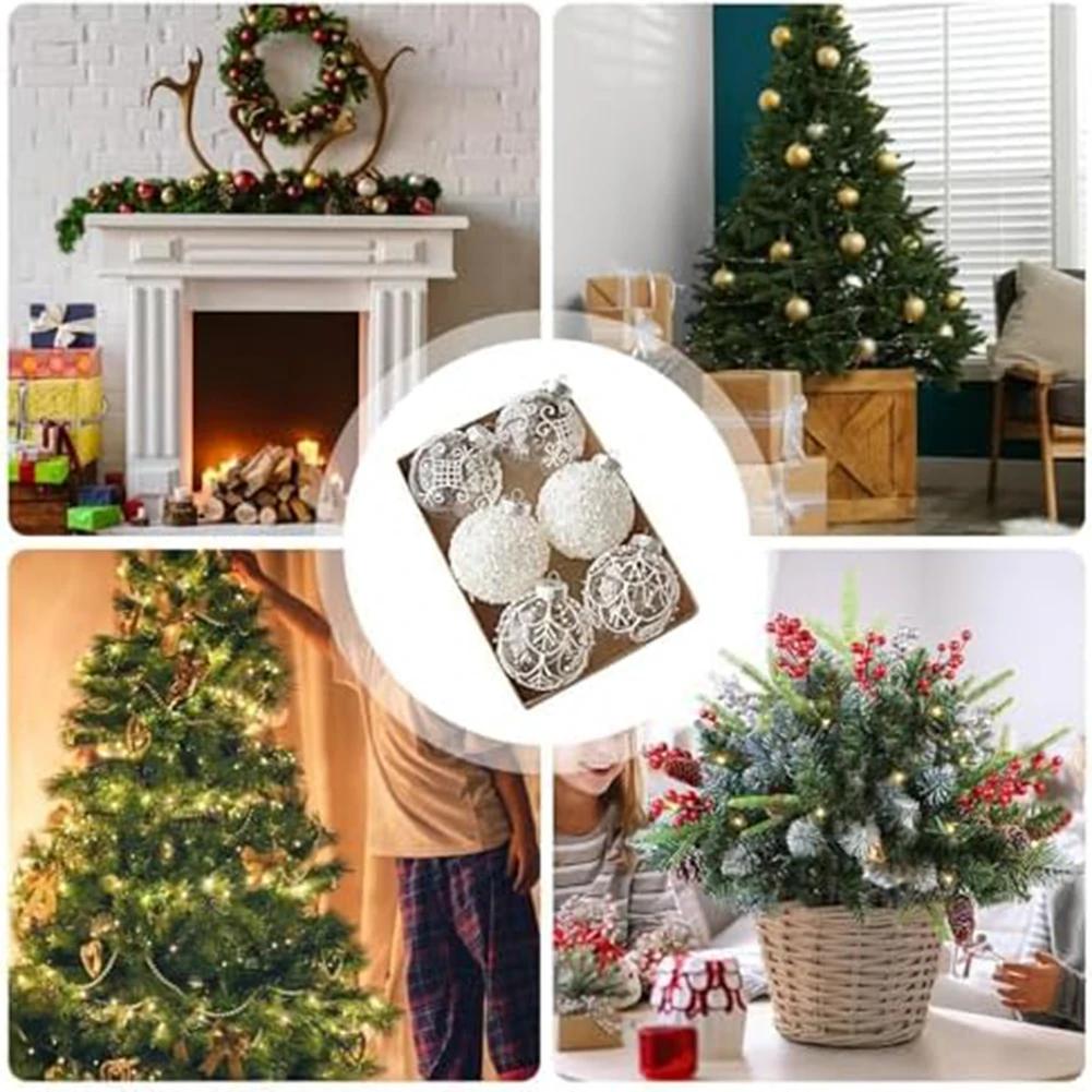 Six Piece Christmas Ball Ornaments with Sequin Design 315 Inch Diameter Lightweight Plastic Baubles for Tree Decor