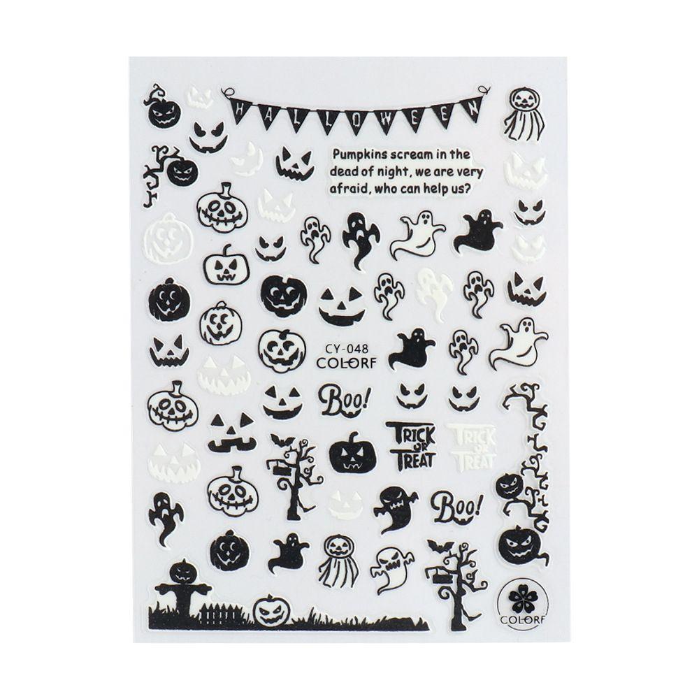 Adhesive Skull Pumpkin Spider Web Manicure Luminous 3D Halloween Nail Stickers Glow In The Dark