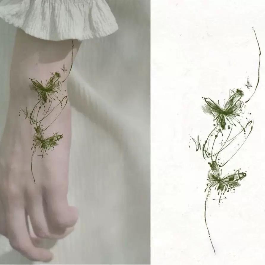 Горная бабочка Весенняя зеленая бабочка Высокая красота Маленькая цветная бабочка татуировка наклейка водонепроницаемая прочная свежая наклейка