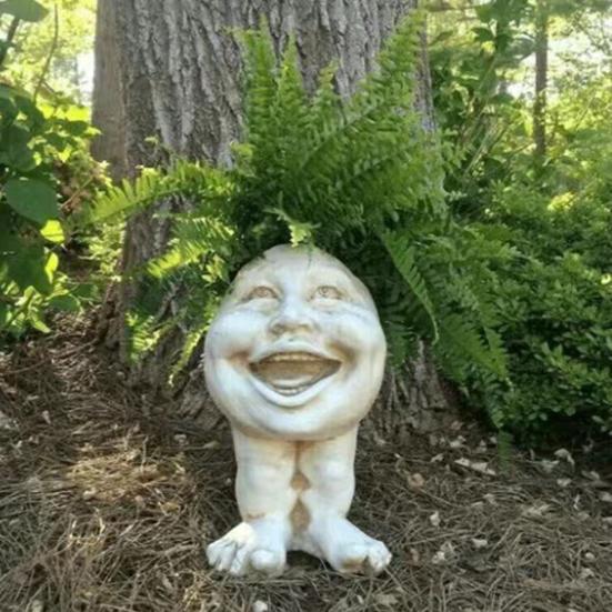 Fanyil Joy Planter Resin Sculpted Sheremart Joy Planter Face Statue Flower Pot with Feet for Indoor Outdoor Plants Decoration