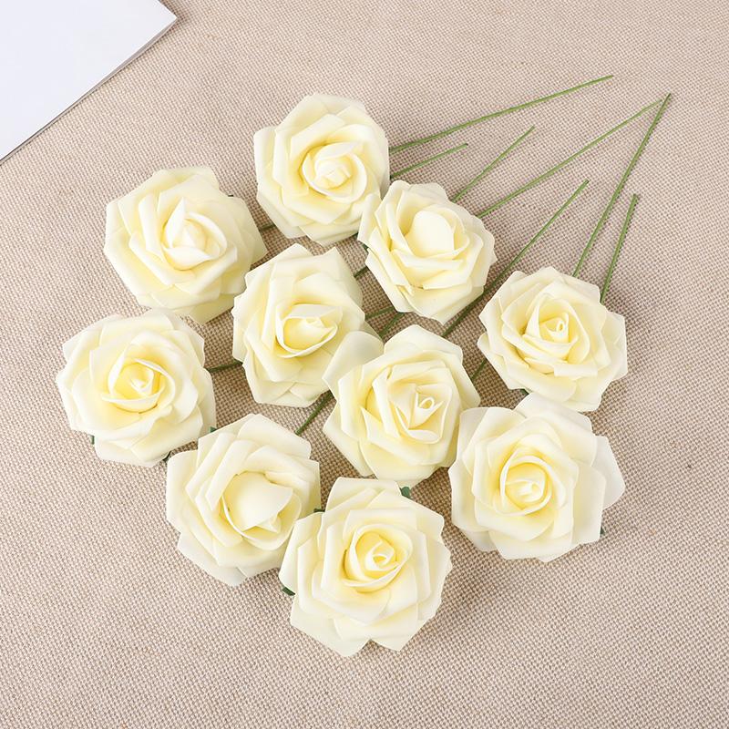 20Pcs Rose Artificial Flowers With Stem Foam Fake Roses Wedding Bouquet Centerpieces Decoration Birthday Party DIY Gift Craft