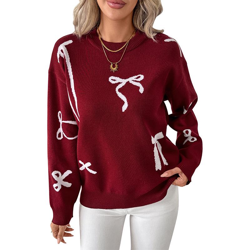 2025 New Sweet Style Bow Jacquard Autumn/Winter Sweater