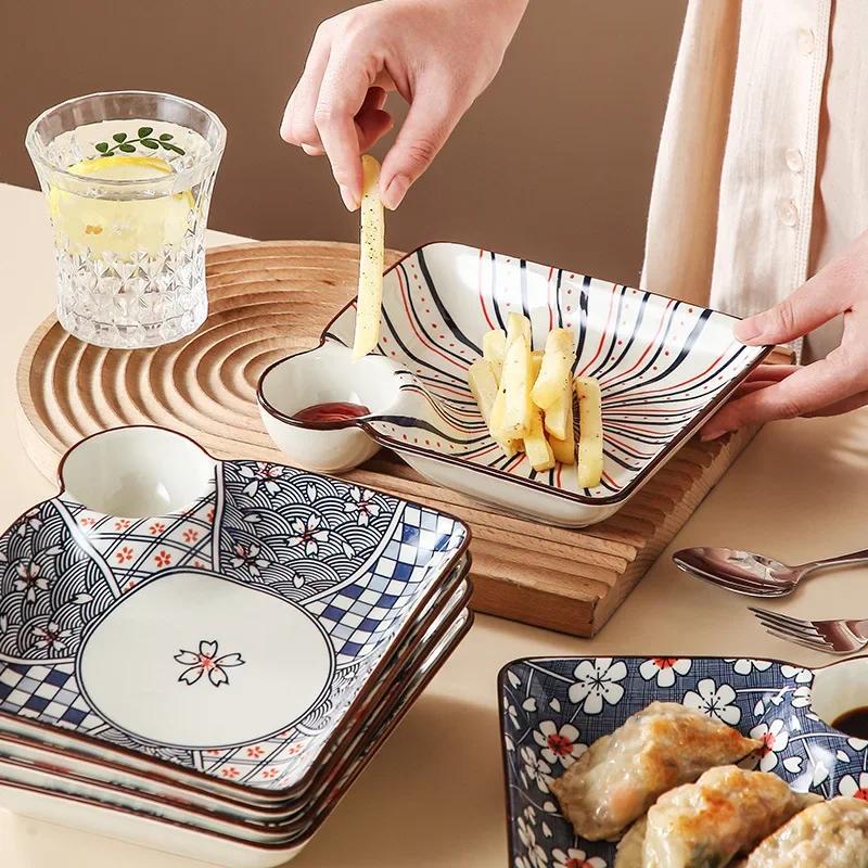 Богемская керамическая тарелка для пельменей, цветная тарелка для закусок с блюдцем, фруктовое десертное блюдо, поднос для картофеля фри