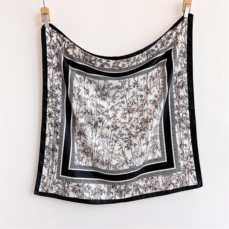Luxury Floral Twill Print Square Scarf Women Soft Satin Kerchief Hairband Neckerchief Head Hijab Lady Headband Foulard