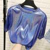 New Summer Retro Style Stylish Bright Silk Woman Tops Shiny Loose Short Sleeve T-shirt Sexy Club Aesthetic Harajuku Women Tshirt