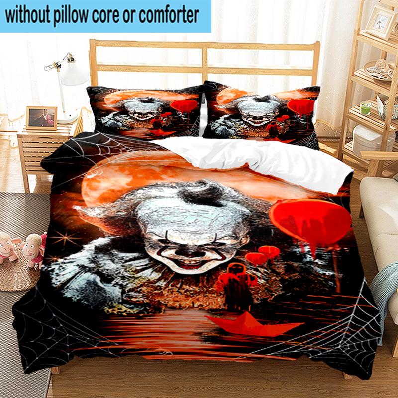 1PC Scary Clown Horror 3pcs Bedding,Including 1pc Duvet Cover And 2pcs Pillowcases Perfect for Christmas,Ideal for Bedroom, Dormitory