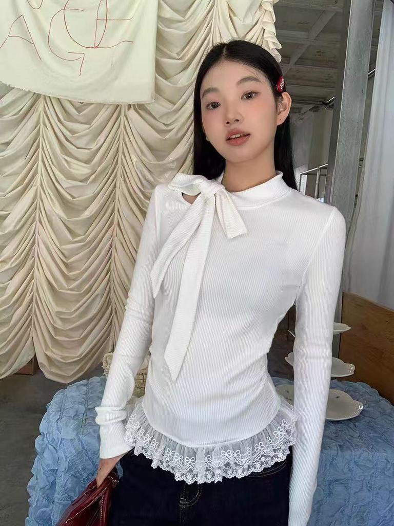 Осенний кружевной топ-бабочка с длинными рукавами и облегающим кроем - Sexy Pure Desire