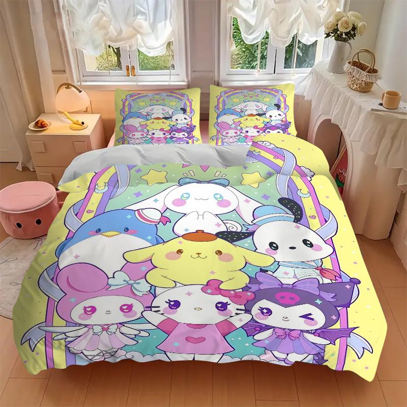 3pcs Pastel Rainbow Friends Quilt Cover Set - Soft and Cozy Bedroom, Guest Room and Dorm Decorative Bedding 3-Piece Set 1 Quilt Cover + 2 Pillow