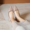 Beautiful Rear Empty Cool Slippers Women's 2025 New High-heeled Rivet Single Shoes Niche Design Temperament Pointed Sandals