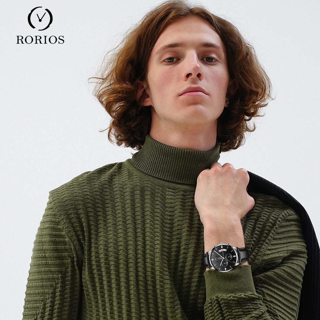 Мужские кварцевые часы RORIOS с отображением даты, люминесцентным дисплеем, легкие, многофункциональные, водонепроницаемые, идеально подходят для работы или поездок на работу, стильные,