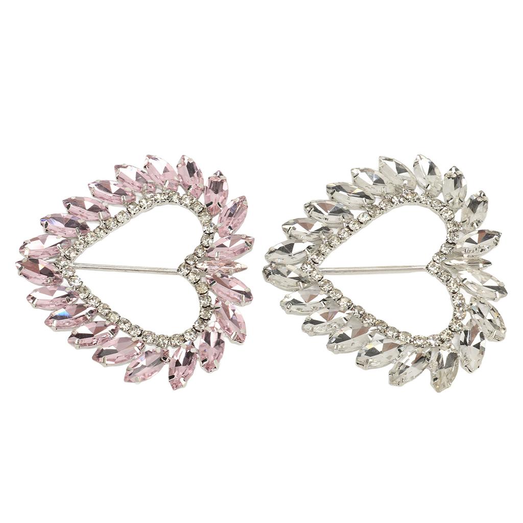 2pcs Love Heart Shape Rhinestone Buckle Metal Clothing Wrap Clip Sparkling Decorative T Shirt Clips