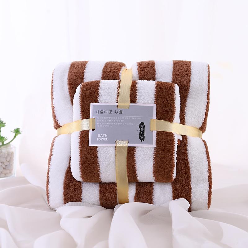 Two Piece Absorbent Coral Fleece Bath Towel Set Absorbs Water Towel Set Quick Dry Bath Fluffy Microfiber Towel for Household