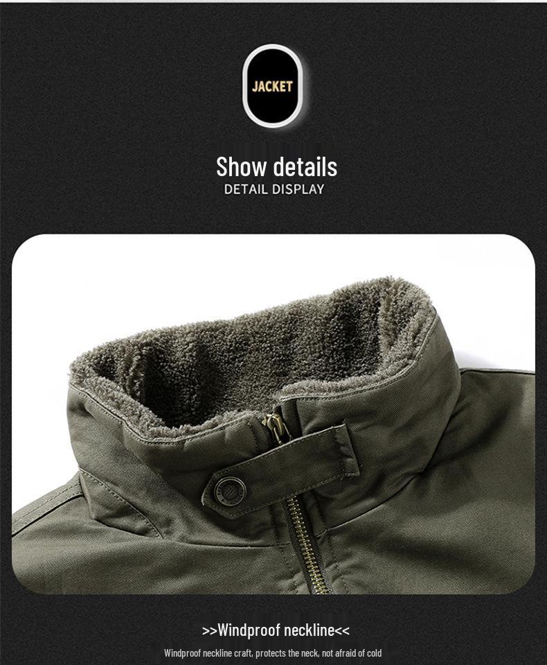 Men's Plus Velvet Thick Flight Jacket - Autumn/Winter Casual Solid Color Sports Coat