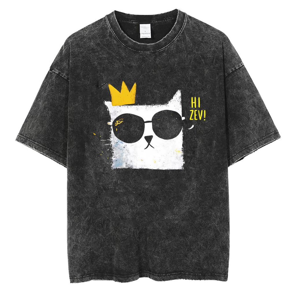 Vintage Washed Dungeon Crawler Carl Hi Zev Princess Donut Cat Meme T Shirts Men Women Clothing Fashion Oversized Cotton Tshirt