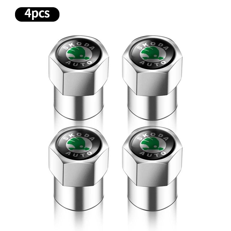 mhwql6 4Pcs Car Goods Dustproof Cap Car Tire Valve Stem Caps Bolt-In For Skoda A7 Fabia Kamiq Karoq Kodiaq Octavia Rapid Scala Superb