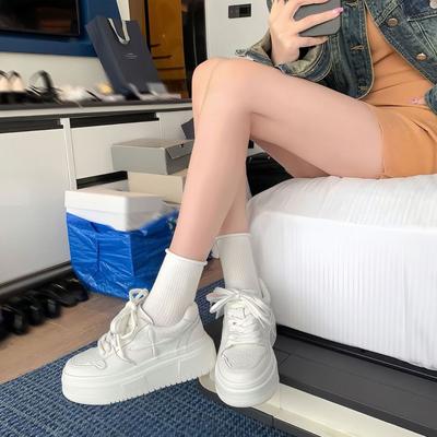 Версия из коровьей кожи~ До свидания 1,5 метра повседневная спортивная обувь натуральная кожа толстая подошва увеличение роста обувь на платформе женская универсальная маленькая белая обувь