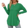 Womens Long Sleeve Round Neck Shirts Side Split Basic Loose Tunic Tops Casual Shirts