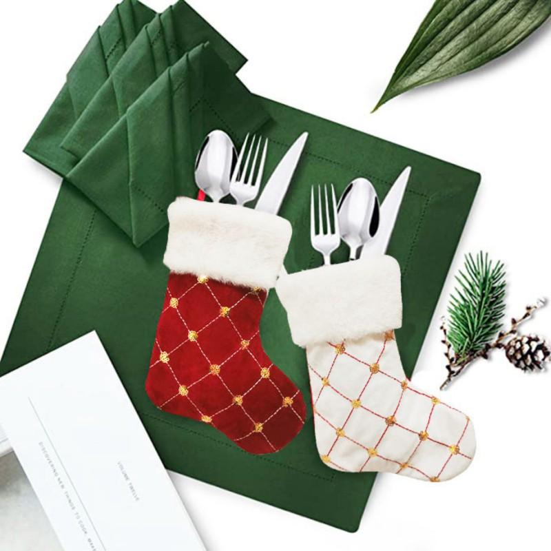 Золотые пайетки Рождественские носки 1 шт. Белые подвесные украшения на рождественскую елку