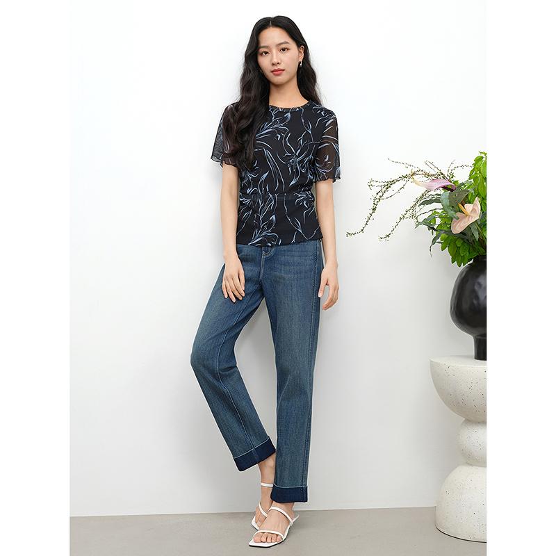 JUZUI Fashionable and Simple Hot Diamond Tube Jeans for Women's Summer New Style JTFX12101