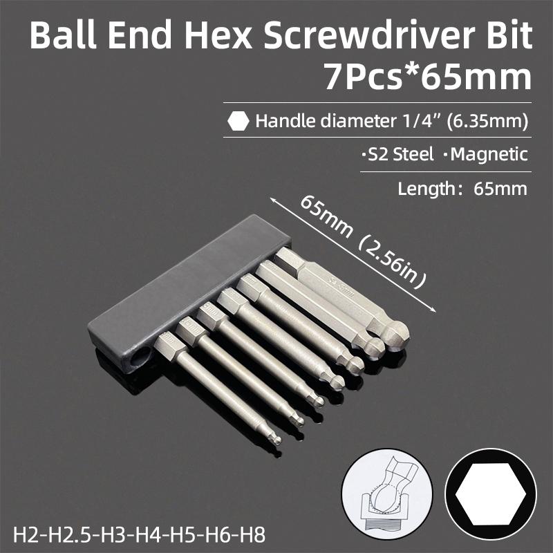 Набор шестигранных отверток с шаровым наконечником, шестигранный ключ, отвертка, сверло с хвостовиком 1/4 дюйма, магнитная сталь S2 65/100 мм, ручные ремонтные инструменты