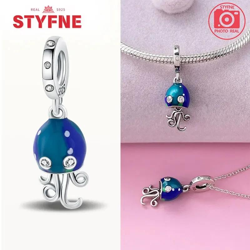 Silver 925 Pink Blue Zircon Sea Turtle Octopus Charm Beads For Bracelet for Women 925 Pendant Bead DIY Jewelry
