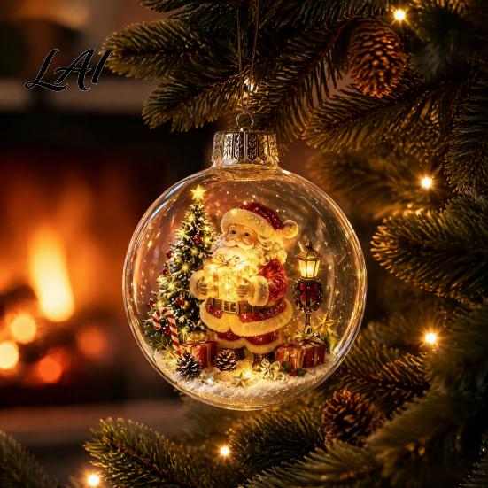 Decorative Holiday Favors Clear Christmas Ball Ornaments Acrylic Hanging Decoration with Gingerbread House Festive Party Supplies Reindeer Santa Tree