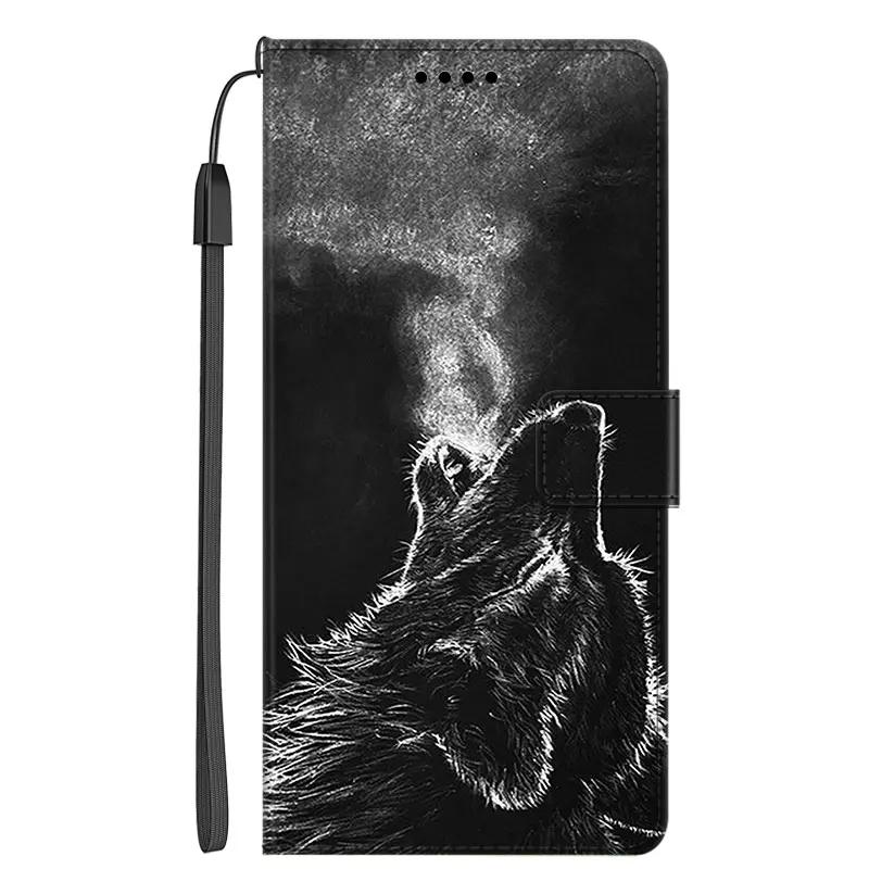 Кожаный чехол-кошелек с рисунком цветка и волка/собаки для Honor X5C Plus, X5C, Magic8 Pro 5G