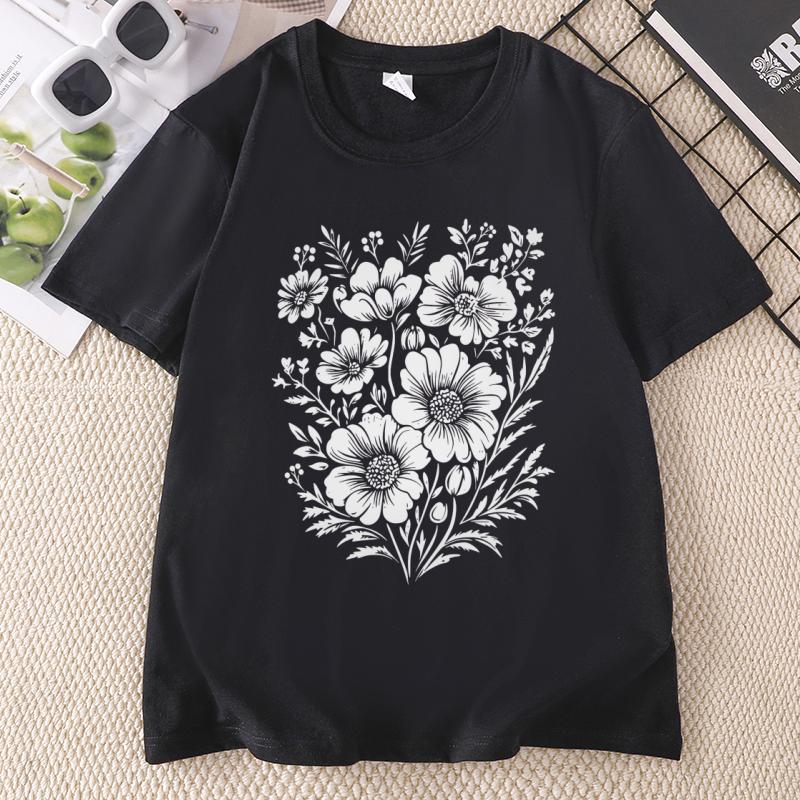 Vintage Pressed Flowers TShirt Unisex Unisex Floral Tshirt Wildflowers T Shirts Boho Gardener Tshirt Unisex Ladies Clothing