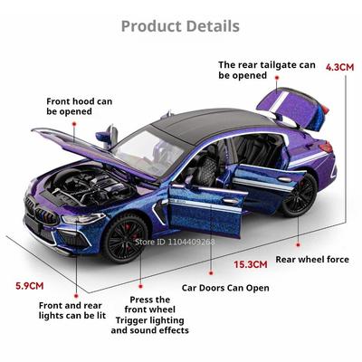 1:Масштаб 1:32 M8 X3M Модель Спортивного Автомобиля Игрушка Изысканный Салон Металлический Литой Звук Свет Модели Суперкаров Рождественские Подарки для Мальчиков