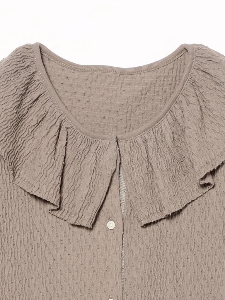 Beams Boy S/S Tee Jacquard Ruffle Gathered Short Sleeve Women's LT.GREY FREE