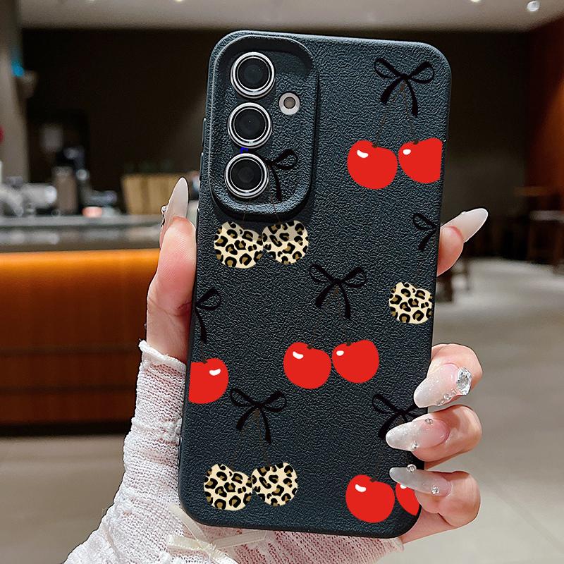 Мультяшный Чехол с Фруктами Вишни Для Samsung S26 Ultra S25 A18 S24 S23 S22 S21 FE A15 A16 A17 A35 A36 A37 A54 A55 A56 A57 Силиконовый Чехол с Текстурой Кожи