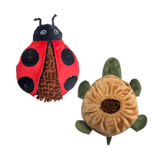 Dog Treat Dispenser Toy Interactive Plush Squeaky Turtle Ladybug Dog Chew Toy Treat Hiding Snuffle Puzzle Toy for Dogs Teething Mental