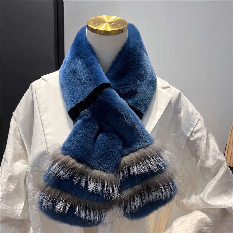 Real Rex Rabbit Fur Scarf women Winter Warmth Thick Double-sided Fur Scarves with fox fur Natural Fur Mufflers Lady Fur Scarf