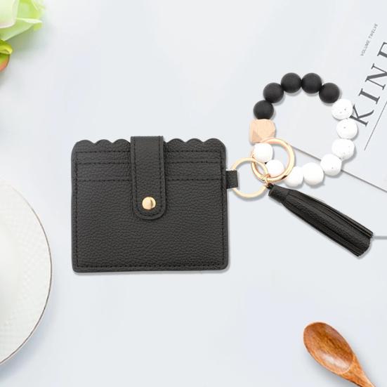 Женский кошелек, держатель для карт, бусины, кисточка, декор, искусственная кожа, фирменная строчка, мраморный брелок с леопардовым принтом, кисточка, карман для карт, кошелек