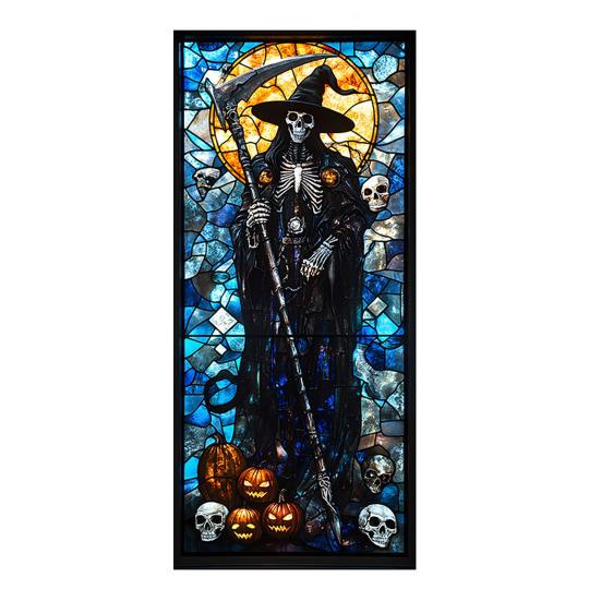 Хэллоуин Наклейка на окно Водонепроницаемый ПВХ Череп Паук Тыква Ведьма Мрачный Жнец Статическая наклейка на стекло Украшение для дома, офиса, вечеринки Декаль