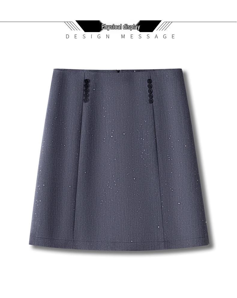 Women's Gray Sequin High-Waisted Mini A-Line Skirt - Spring/Autumn 2025