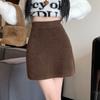Mini Skirt Solid Color Imitation Mink Fleece High-Waisted Winter Skirt Hip Wrapped Short Skirt Commuting Street Daily Wear