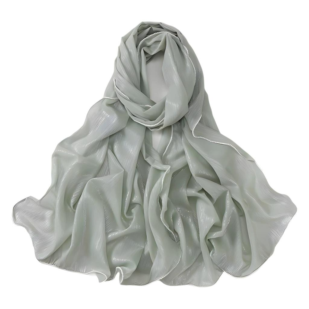 Chiffon Gold and Silver Wire Light Thin Women's Casual Pearl Edge Shawl Headscarf Hijab Scarves