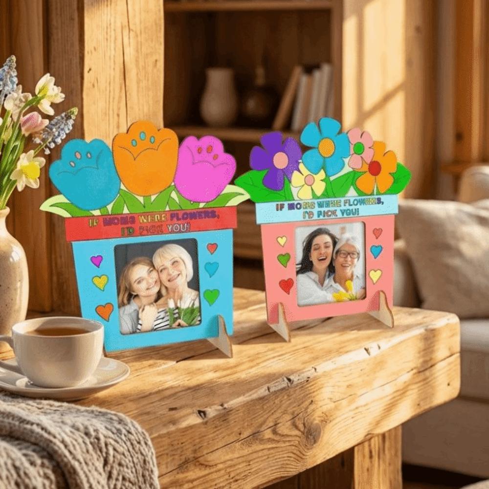 Unfinished Wooden Picture Frame Handmade Art Color Your Own DIY Photo Frame Romantic Flower Mother's Day Frame Mother's Day Gift