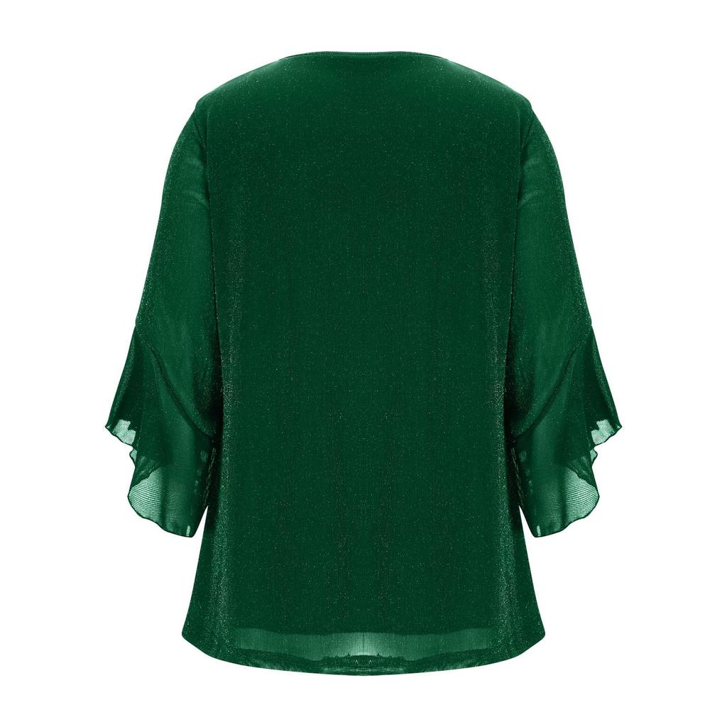 Women's Fashionable Solid Color Round Neck Seven Quarter Sleeved Shirt Loose Casual  Top