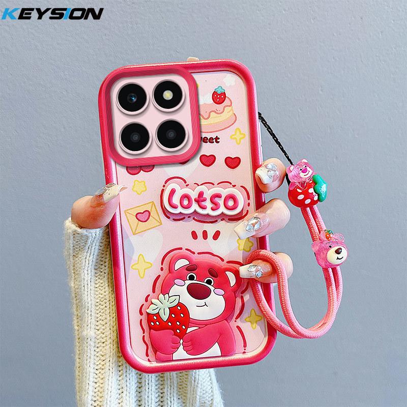 KEYSION Противоударный чехол для HONOR 200 Smart 5G со шнурком, мягкий силиконовый милый 3D мультяшный чехол для телефона с куклой для Huawei Honor X7c