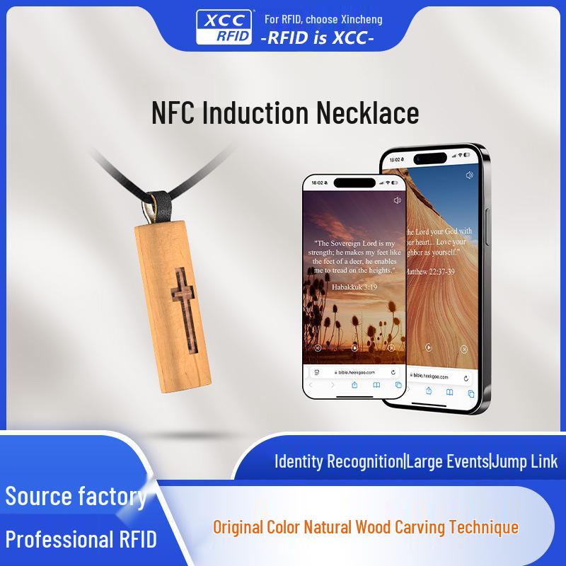Персонализированный деревянный кулон-крест NFC с переходом по URL