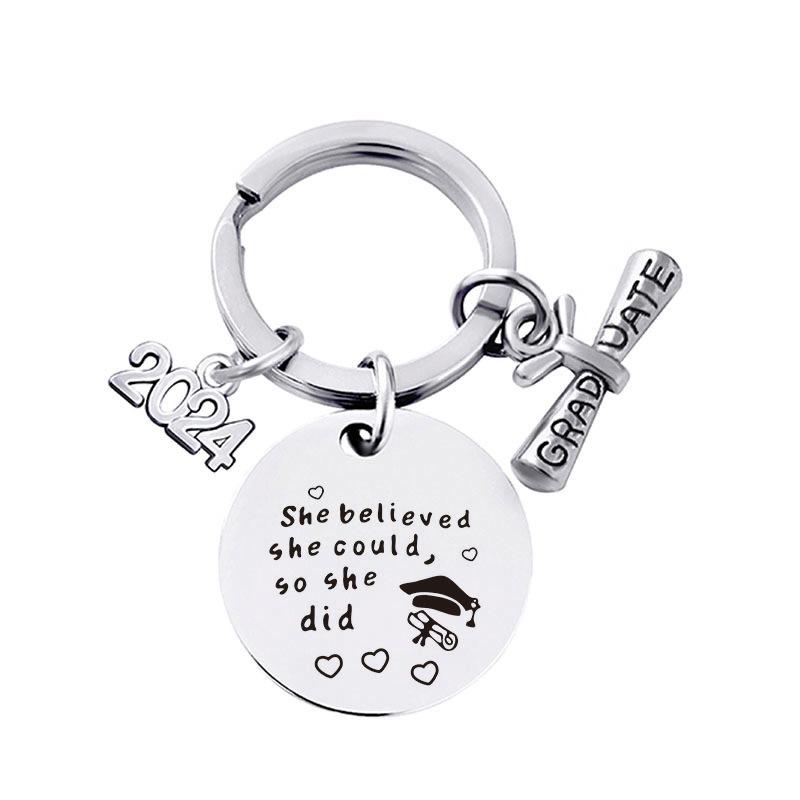2024 Graduation Keychain Rings Key Holder Engraved Inspirational Language Doctoral Cap