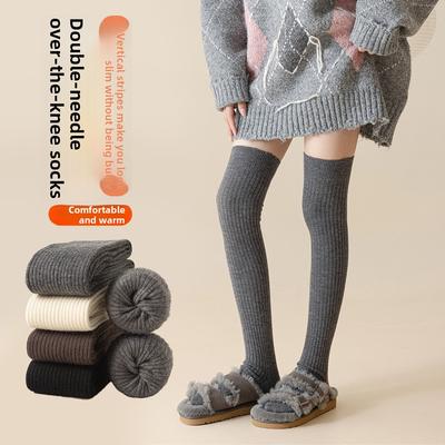 Кашемировые чулки выше колена для женщин, плотные, теплые и нескользящие для осени и зимы, сочетаются с юбками и чулками выше колена для женщин