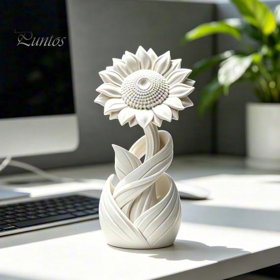 Матовая Настольная Фигурка Подсолнуха, 3D Печатное Украшение, Белый Цветок в Нордическом Стиле для Стола, Цветочная Статуэтка, Эстетичное Украшение для Настольной Полки,