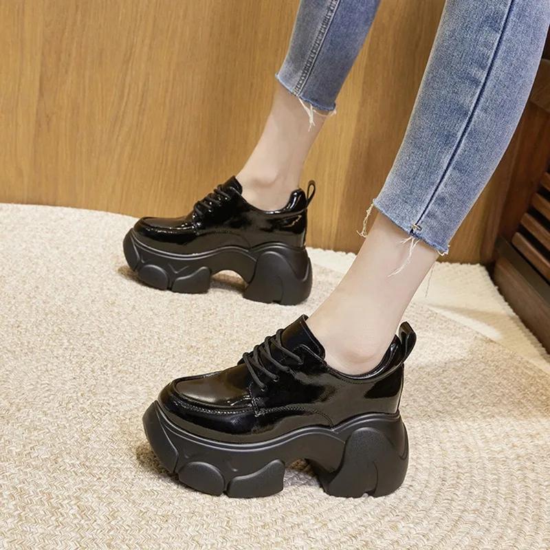 7,5 см полностью из натуральной коровьей кожи черные кроссовки на платформе на танкетке женские модные осенне-весенние повседневные женские мокасины женская обувь