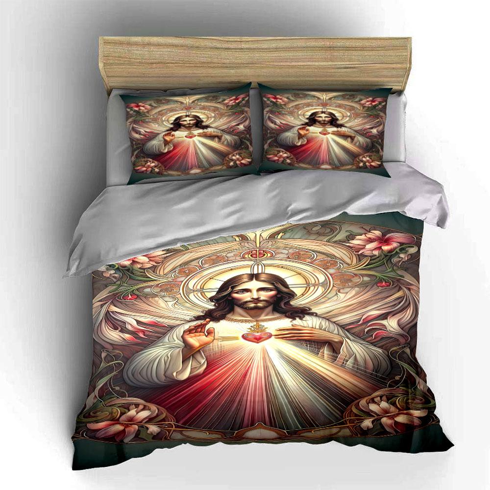 Sacred Heart and flowers. Bedding sets Duvet cover sets Duvet covers Pillowcases(1 * Duvet Cover 2 * Pillowcases without duvet insert)