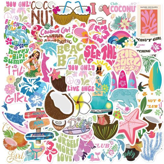 50Pcs/Set Coconut Girl Sticker Summer Beach Vacation Self-adhesive Waterproof PVC DIY Phone Cover Cup Luggage Skateboard Laptop Scrapbook Graffiti